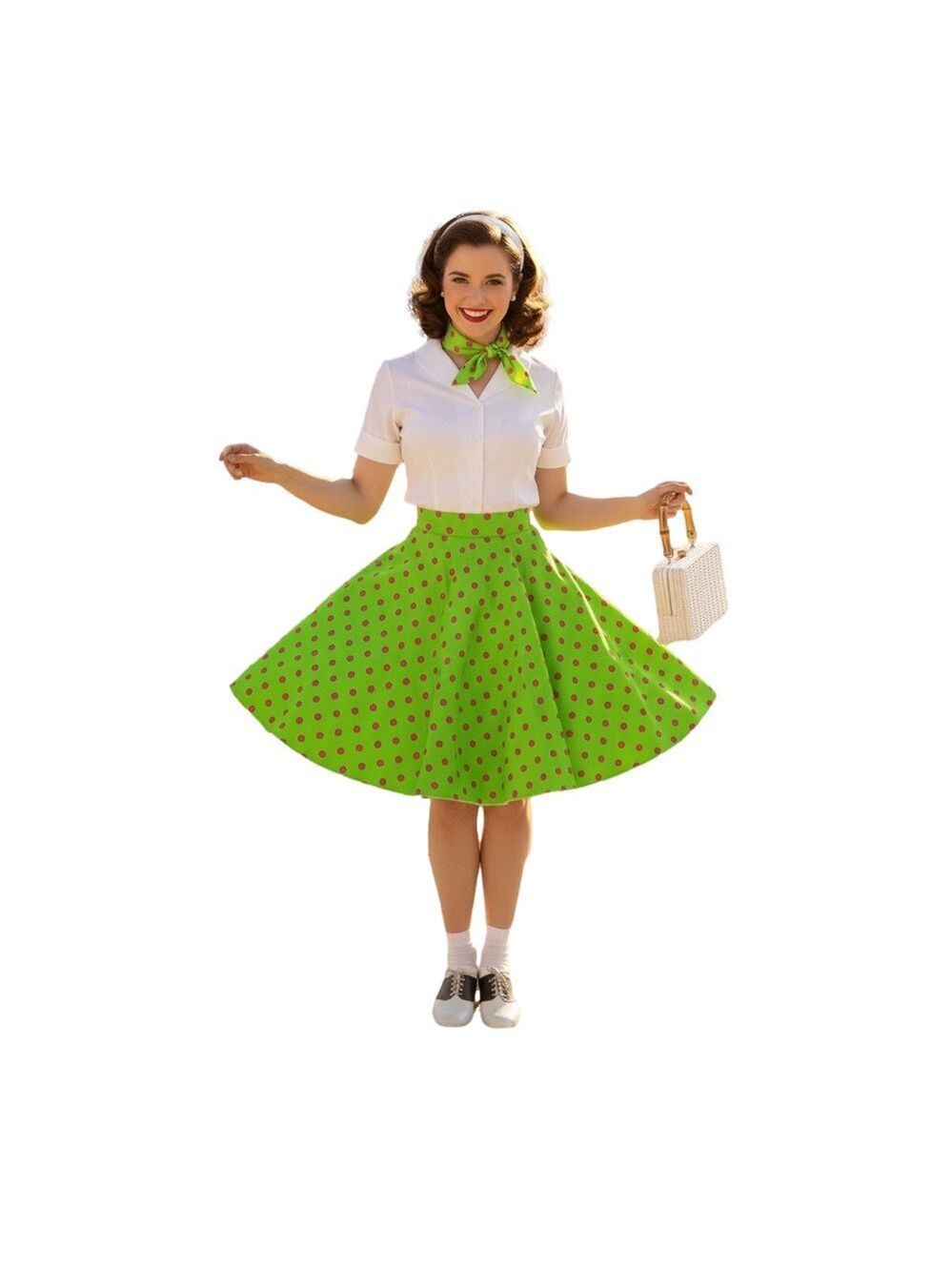 Green pink polkadot retro 50s 60s poodle skirt rock n roll Halloween costume OS